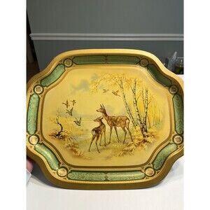 vintage Baret Ware metal serving tray made in England Game Deer ducks pheasant